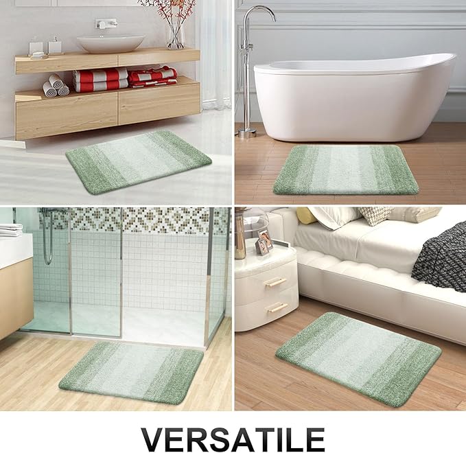 OLANLY Bathroom Rug Set 2 Piece, Soft Absorbent Microfiber Bath Rug Set, Non-Slip, Machine Wash Dry, Plush Shaggy Bath Mats for Bathroom (47"x20"+24"x16", Sage Green)