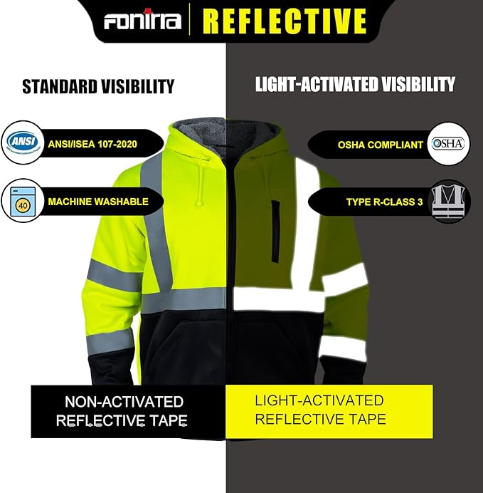 FONIRRA Men's High Visibility Safety ANSI Class 3 Lined Fleece Hoodie Sweatshirt with Black Bottom Jumper Workwear for Men(Yellow,4XL)