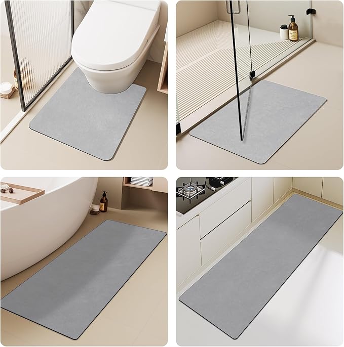 Bathroom Mat Quick Dry, Bathroom Rugs Non Slip Washable Thin Absorbent Bath Mat Fits Under Door Bathroom Floor Mat Perfect for Bath, Shower, or Sink 36"x48" Light Grey