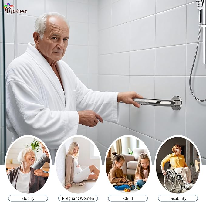 2 Pack 32 Inch Shower Grab Bar with Anti-Slip Grip, iMomwee Chrome Stainless Steel Bathroom Grab Bar Handle, Shower Balance Bar, Safety Hand Rail Support, Handicap Elderly Senior Assist Bath Handle