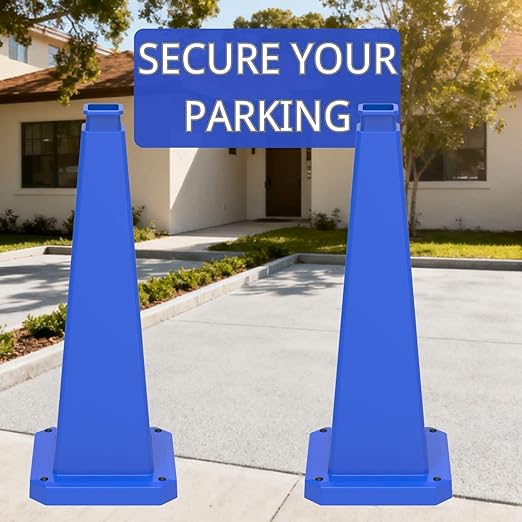 BESEA 6 Pack 36" Bright Blue Traffic Safety Cones with Weighted Base, High-Visibility Parking Cones for Driveways, Business Parking Lots, Garages, Indoor/Outdoor Use