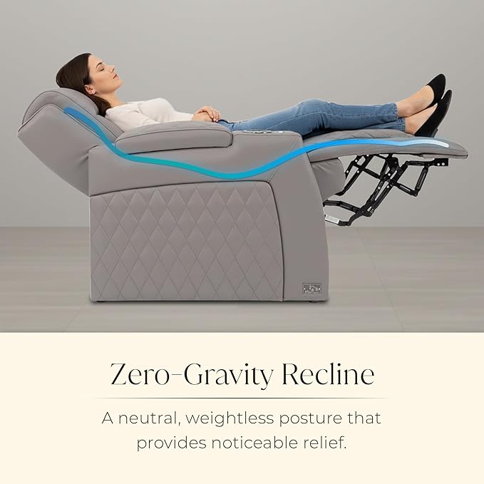 Seatcraft Apex Zero-Gravity CoolZero Italian Leather Home Theater Seating, Powered Headrest, Powered Lumbar, Powered Recline, Row of 4, Gray