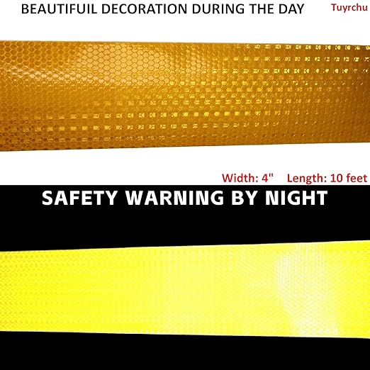 Yellow Reflective Tape 4 inch, Outdoor Waterproof Hazard Conspicuity Warning Industrial Marking Tape (10 feet)