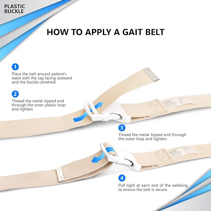 NYOrtho Plastic Buckle Gait Belt - Adjustable Machine Washable Strong and Durable Material Latex Free, Natural, 72"