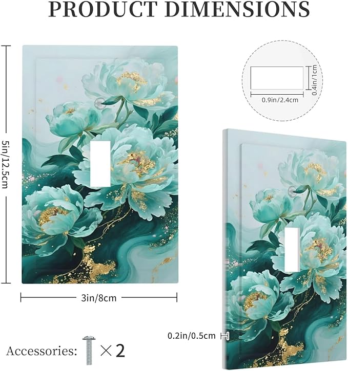 Decorative Light Switch Covers Gold Green Floral Gilt Marble Flower 1 Gang Light Switch Cover Plate Single Toggle Wall Plate Outlet Covers Wall Plate Dimmer Faceplate for Bathroom Decor