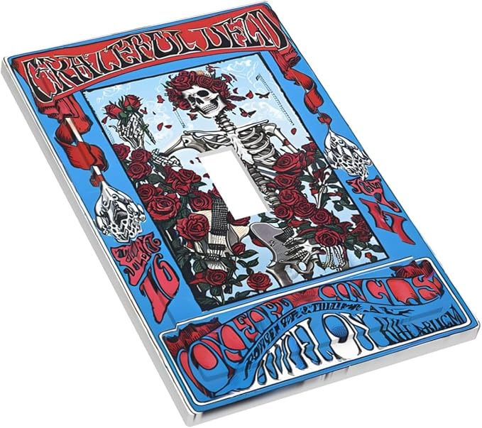 Decorative Light Switch Covers Hippy Skull Red Rose Floral 1 Gang Light Switch Cover Plate Single Toggle Wall Plate Outlet Covers Wall Plate Dimmer Faceplate for Bathroom Decor