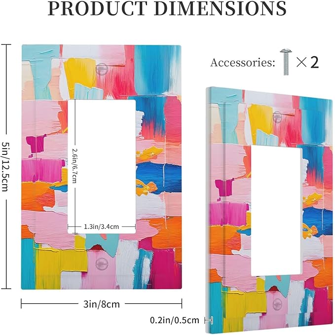 Decorative Outlet Covers Multicoloured Modern Watercolor Oil Painting 1 Gang Single Rocker Light Switch Cover Plate Wall Plates GFCI Faceplate for living Room Bedroom Decor