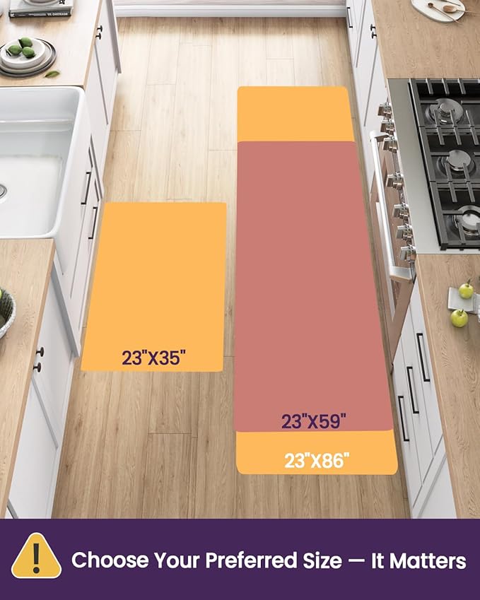 DEXI Kitchen Mats for Floor Cushioned, 23x35+23x59 Extra Large Runner Rug Non Slip, Waterproof Soft Comfort Standing Padded Anti Fatigue Decorative Set of 2, Brown