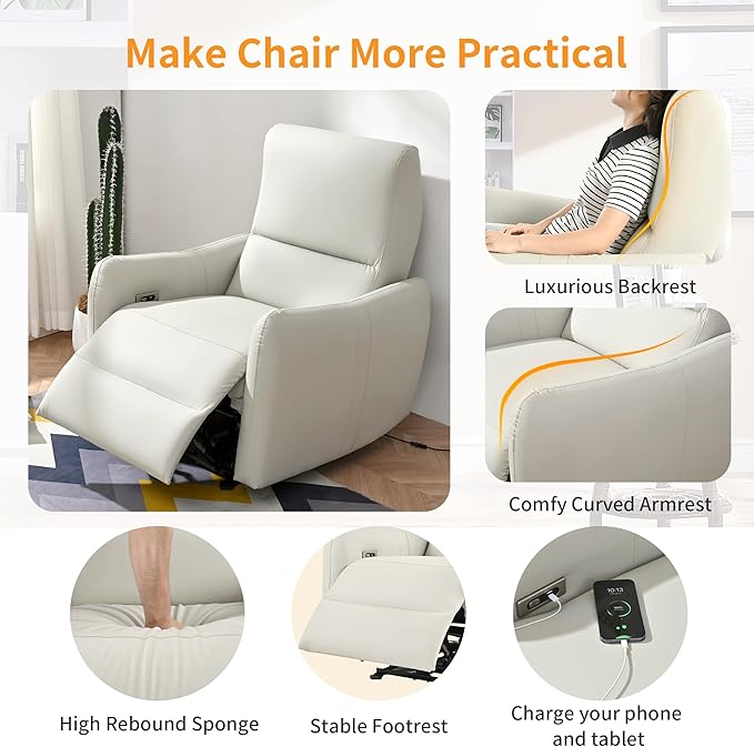 Wall Hugger Power Recliner Chair, Zero Wall Electric Recliner Chairs with USB Port, Space Saving Large Recliner for Living Room, RV, Home Theater