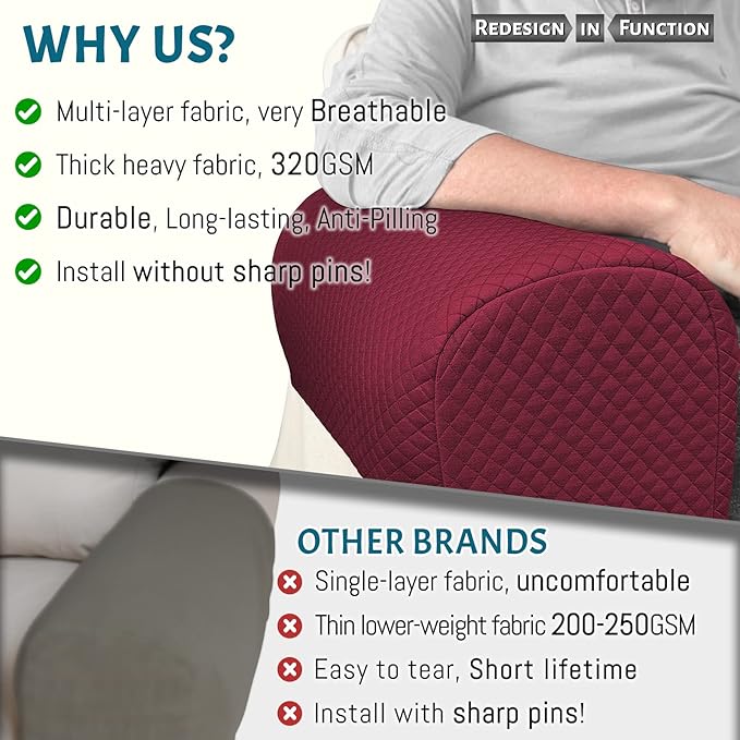 Roytub Stretch Couch Arm Covers, Breathable Armrest Covers for Sofas and Chairs - Scratch-Resistant, Protect and Decorate Your Sofa (Medium, Burgundy, 2PCS)