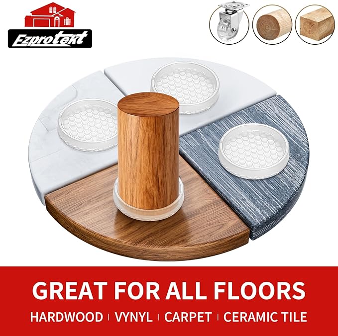Ezprotekt Non Slip Furniture Pads, 8 Pcs 2" Anti Skid Rubber Caster Cups, Anti-Slip Round Furniture Coasters for Hardwood Floors, Anti Slide Floor Protectors for Bed Couch Stoppers (Clear)