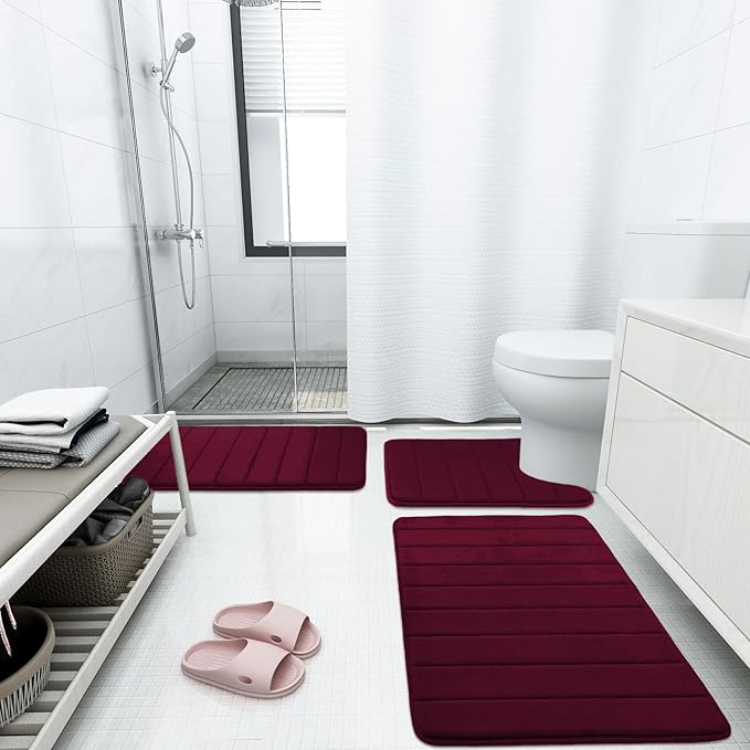 Buganda Memory Foam Bath Mat, 47" x 32", Ultra Soft and Non-Slip Bathroom Rugs, Water Absorbent and Machine Washable Bath Rug Runner for Bathroom, Shower, and Tub, Burgundy