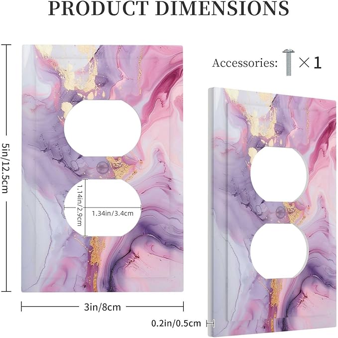 Outlet Covers Pink Marble Abstract Purple Gold Texture 1 Gang Duplex Wall Plate Decorative Switch Plates Electrical Receptacle Faceplate Light Switch Cover for Bathroom living Room Decor