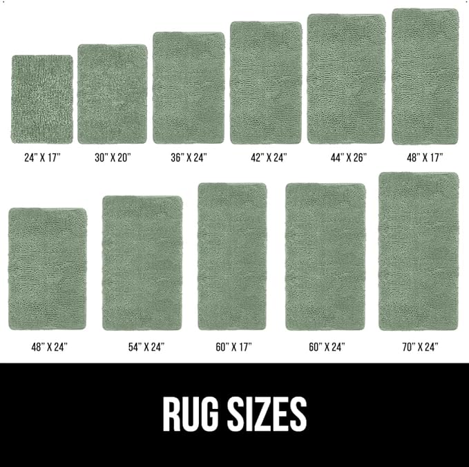 GORILLA GRIP Bath Rug Mat 60x17, Soft Absorbent Chenille, Quick Dry Microfiber Mats, Rubber Backing Washable Shower Floor Rugs, Bathmat Runner, US Designed Bathroom Home Decor Accessories Sage Green