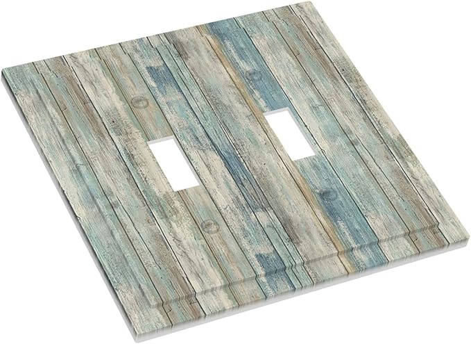 Tea Vintage Wood Plank Distressed Grain Rustic Shiplap Board Double Toggle Light Switch Cover Decorative 2-Gang Wall Plate Cover Dual Device Electrical Switchplate for Farmhouse Bathroom Decor