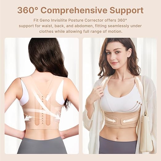 Fit Geno Posture Corrector for Women Invisilite: Invisible Lightweight Back Brace for Neck Shoulder & Upper Back Pain Relief - Improve Posture Correct Hunchback Slouching Under Clothes XX-Large