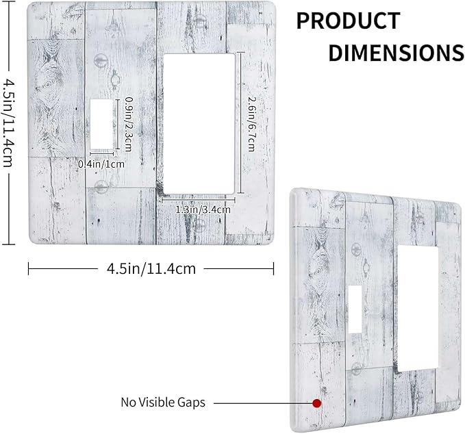 Outlet Covers Vintage Grey White Wood Grain 1 Toggle 1 Rocker Combination Decorative Wall Plate Electrical Switch Plates Light Switch Cover Plate for Farmhouse Bathroom Decor