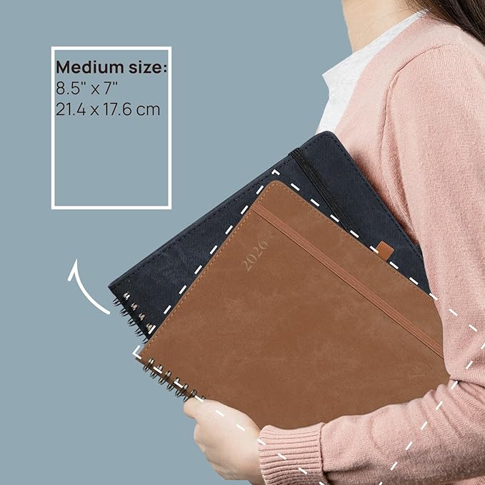 POPRUN 2026 Weekly Planner 30-Mintue (Medium 7'' x 8.5'') - From Jan 2026 to Dec 2026 - Two Pages Per Week Appointment Book with Monthly Tabs, Softcover, Inner Pocket, Pen Holder - Dark Green
