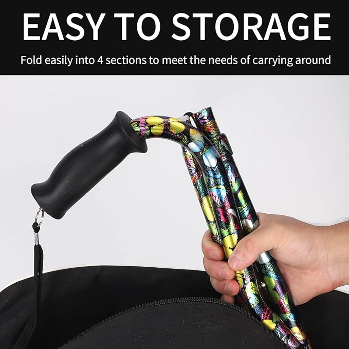 Elegant Walking Cane for Women, Foldable & Adjustable Cane for Seniors with Self-Standing Tip | Lightweight Mobility Aid for Stability & Balance Support