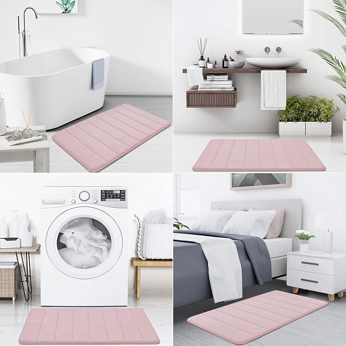Buganda Memory Foam Bath Mat, 44" x 24", Ultra Soft and Non-Slip Bathroom Rugs, Water Absorbent and Machine Washable Bath Rug Runner for Bathroom, Shower, and Tub, Peach