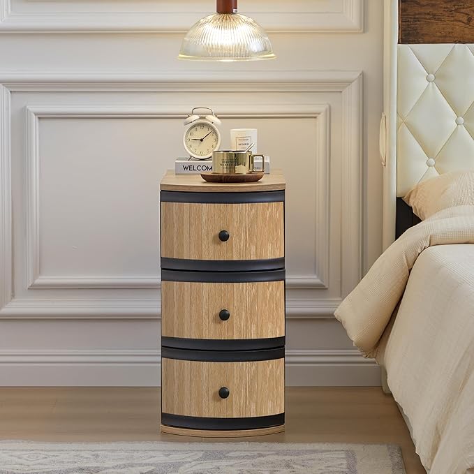 End Table with Charging Station for Couch,Mid-Century Modern Narrow Sofa Side Table with Drawer for Living Room,Small Bed Side Table for Bedroom (Natural, MCM)