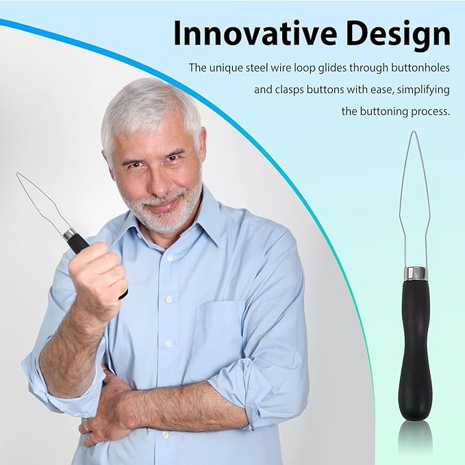 3-Pack Button Hook Assist Device with Easy-Grip Handle for Shirts, Coats, Dresses - Ideal Button Aids for Arthritis & Limited Dexterity Black