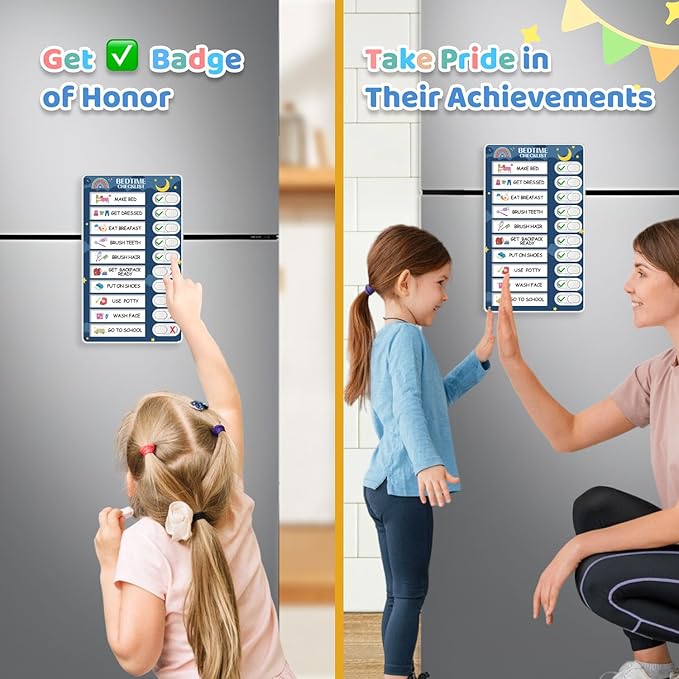 Upgraded Slider 4 in 1 Reward Chart for Kids, Reusable Bedtime/Morning/Daily Routine Chart for Kids, Magnetic Chore Chart for Kids Toddlers, Sticker Chart for Kids Behavior Chart for Kids at Home