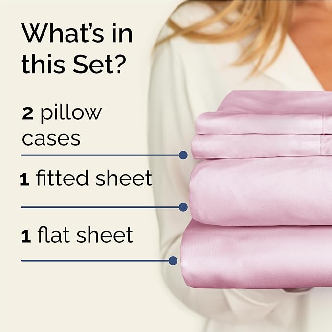 Twin XL 4 Piece Sheet Set - Cooling & Breathable Bed Sheets - Hotel Luxury Bed Sheets for Women, Men, Kids & Teens - Deep Pocket Bedding w/Easy Fit - Soft & Wrinkle Free - Twin XL Light Pink Sheets