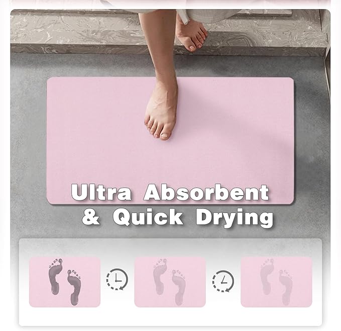 Pink Bath Mat, Bathroom Rugs Non Slip Washable Thin Absorbent Quick Dry Bath Mat Fits Under Door Bathroom Floor Mat Perfect for Bath, Shower, or Sink 24"x48" Pink
