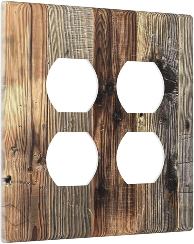 Barn Brown Wood Rustic Weathered Wood Print Outlet Covers 2 Gang Double Duplex Decorative Light Switch Covers Electrical Wallplates Socket Faceplate for Farmhouse Home Decor