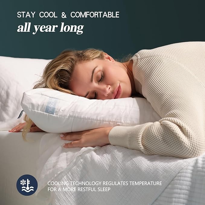 Nuzzle Cooling Adjustable Pillows for Side Sleepers, Luxury King Size Set of 4 Bed Pillows Hotel Collection - Best Adjust Height Soft Firm Pillows for Back, Stomach and Side Sleepers