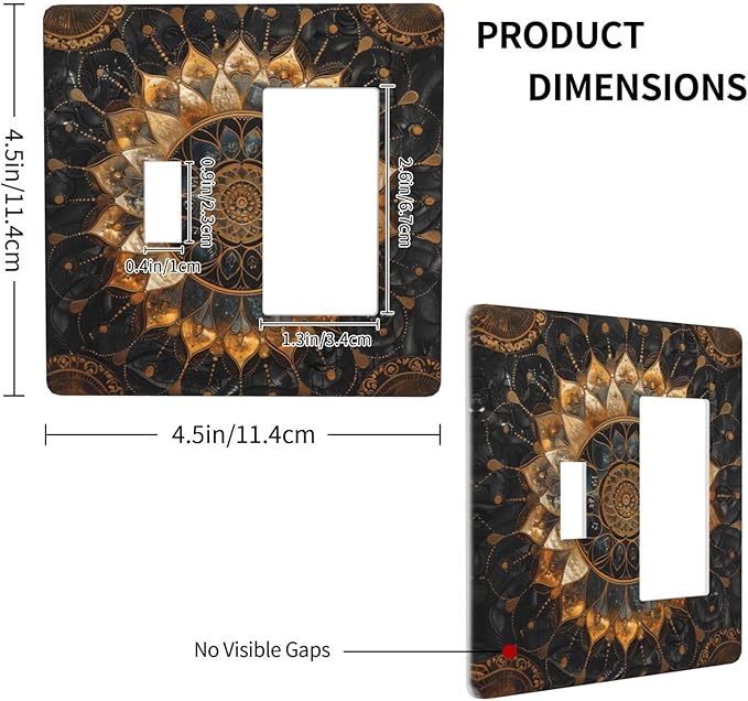 Cool Colorful Mandal Flowers Boho Floral Outlet Covers 1 Toggle 1 Rocker Combination Decorative Wall Plate Electrical Switch Plates Light Switch Cover Plate for Bed Room Living Room Decor