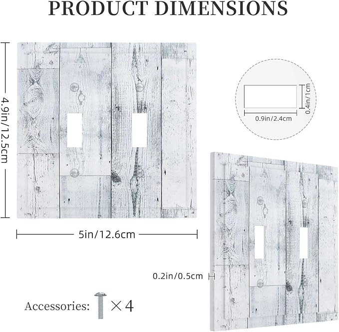 Decorative Switch Plates Vintage Grey White Wood Grain 2 Gang Double Toggle Outlet Light Switch Cover Wall Plate Electrical Faceplate for Farmhouse Bathroom Decor