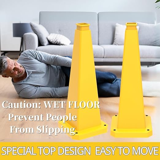 BESEA 6 Pack 36" Bright Yellow Traffic Safety Cones with Weighted Base, High-Visibility Parking Cones for Driveways, Business Parking Lots, Garages, Indoor/Outdoor Use