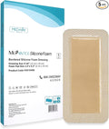 MedVance Bordered Adhesive Silicone Foam Dressing Pack of 5 - Waterproof Silicone Pad - Easy Apply & Remove Sterile Bandages - Wound Care & Dressings for Burns & More (4”X8” Bandage, 2.4"x 6.4" Pad)