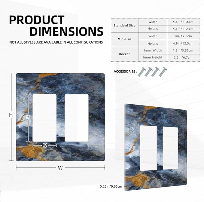 Decorative Outlet Covers Gold Dark Blue Gilt Haze Marble 2 Gang Light Switch Cover Plate Double Rocker Wall Plate Gfci Switch Plate Covers for Bathroom Decor