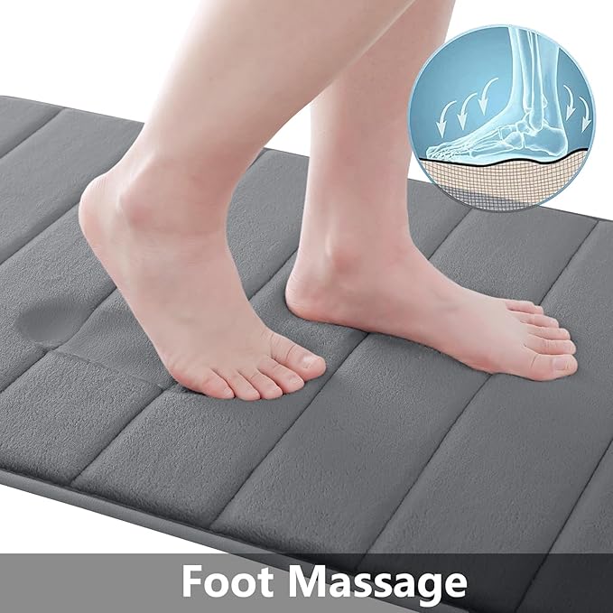 Buganda Memory Foam Bath Mat, 47" x 24", Ultra Soft and Non-Slip Bathroom Rugs, Water Absorbent and Machine Washable Bath Rug Runner for Bathroom, Shower, and Tub, Grey