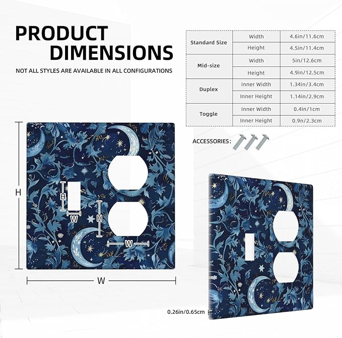 Wallplates Vintage Moon And Flowers Decor Floral William Morris 1 Toggle 1 Duplex Switch Plate Electrical GFCI Faceplate Decorative Light Switch Covers for Bedroom Kids room Decor