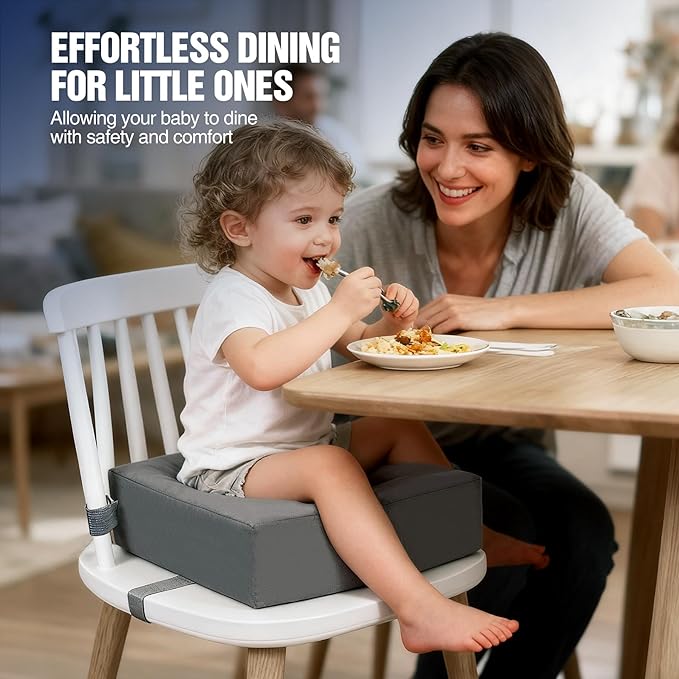 Toddler Booster Seat for Dining Table - Portable PU Waterproof Kitchen Chair Booster Cushion, Non-Slip Safe Toddler Seat for Table Eating (Fits Most Chairs)