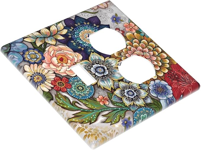 Boho Floral Colorful Floral Multi Color Flower Wallplates 1 Toggle 1 Duplex Switch Plate Electrical GFCI Faceplate Decorative Light Switch Covers for Bedroom Living Room Home Decor