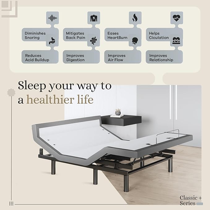 Sven & Son Harmony Adjustable Bed Base, Head and Foot Lift, Massage, Under-Bed Lights, USB, Gel Memory, Zero Gravity Smart Frame - Queen
