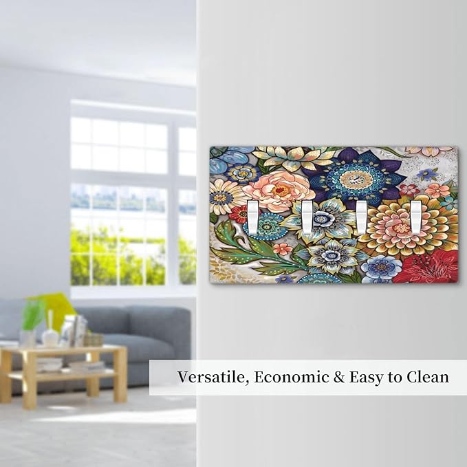 Boho Floral Colorful Floral Multi Color Flower Light Switch Covers Quad Toggle Electrical Faceplate 4 Gang Wall Plate Decorative Switch Plates Cover for Bedroom Living Room Home Decor