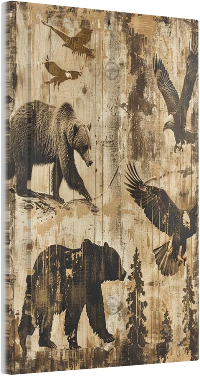 Light Switch Cover Plate Vintage Cabin Wildlife Animal Bear Eagle Forest 1 Gang No Device Blank Electrical Wall Plates Faceplate Decorative Switch Plate for Farmhouse Bedroom Decor