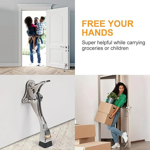 12 Packs Heavy Duty Kickdown Door Stopper, One Touch Adjustable Kickdown Door Stop for Heavy Doors, 4 in Metal Door Kickstand with Rubber Tip & Wall Protectors for Wide Doors