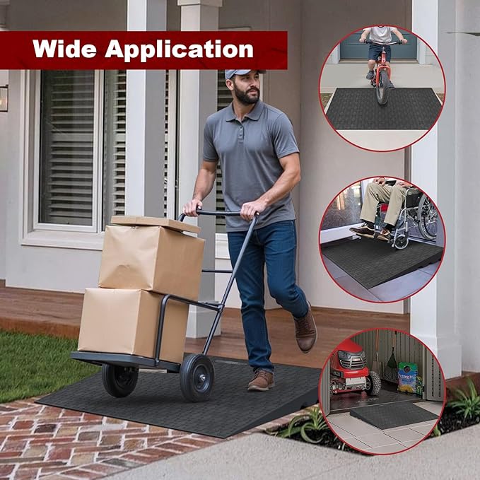 Ruedamann 3" Rise Threshold Ramps for Doorways, 2200 Lbs Load Capacity, 41.7" Wide Sturdy and Non-Slip Door Ramps for Wheelchair, Adjustable and Cuttable for Doorways, Curbs, Driveways, Scooters