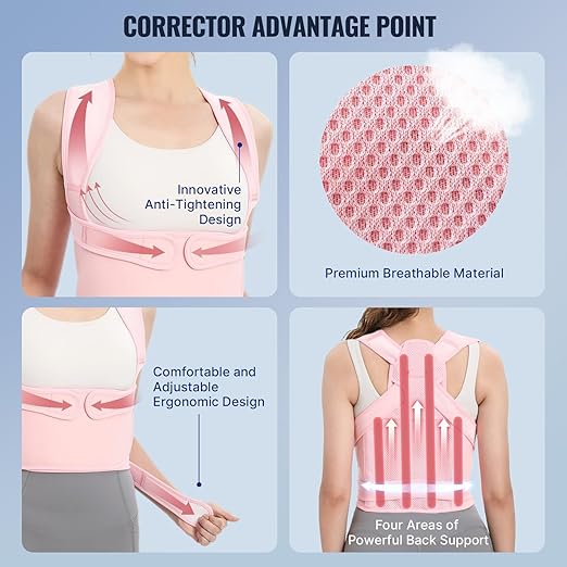 Posture Corrector for Women and Men, Adjustable Back Brace with Full Back Support, Shoulder Straightener for Spine Alignment, Kyphosis, Hunchback, Scoliosis, Lumbar, Spine, Pink (Small)