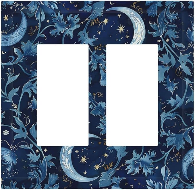 Decorative Outlet Covers Vintage Moon And Flowers Decor Floral William Morris 2 Gang Double GFCI Rocker Electrical Wall Panels Light Switch Cover Plate for Bedroom Kids room Decor