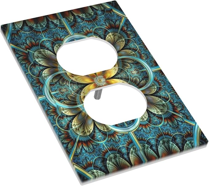 Outlet Covers Boho Fractal Mandala 1 Gang Duplex Light Switch Cover Plate Bohemia Decorative Wall Plates Electrical Switchplate Receptacle Cover for Bathroom Bedroom Decor