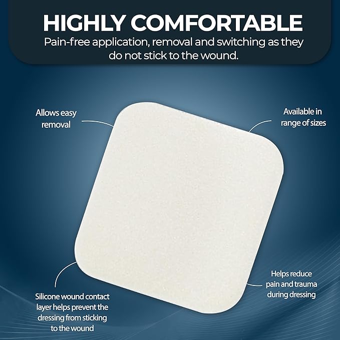 MED PRIDE Sterile Foam Dressings for Wounds, Soft Absorbent Non-Adhesive Waterproof Medical Foam Padding for Ulcers, Injuries (2x2 Inch (Pack of 10))