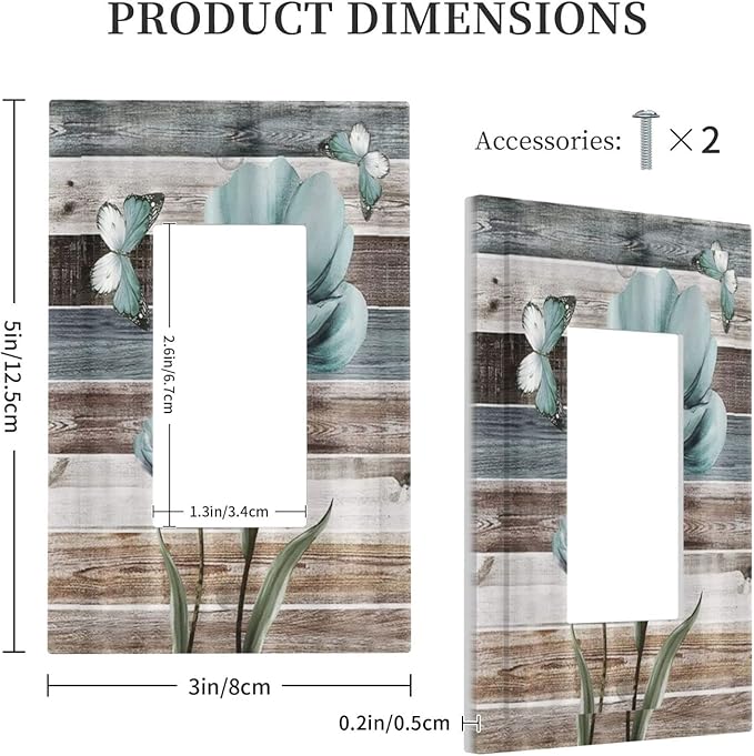Rustic Vintage Teal Floral Barn Wood Single Rocker Decora Light Switch Cover 1 Gang Outlet Cover Decorative Wall Plate Turquoise Flower Butterfly Gfci Electrical Switchplate for Farm Bathroom